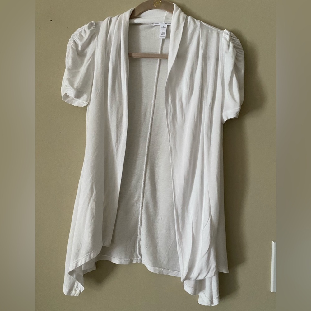 Ambiance Apparel White Open Cascading Jacket L
